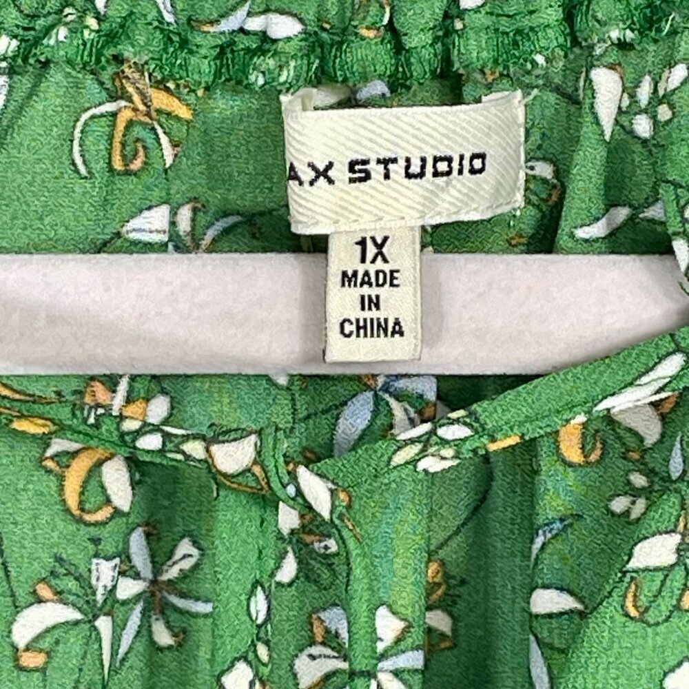 Max Studio Green Floral Peasant Blouse Ruffle Sleeve Tassel Tie Boho Top 1X - Picture 4 of 14